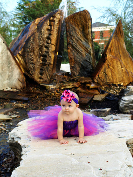 Purple and Hot Pink Crochet Tutu Dress for Infants and Girls