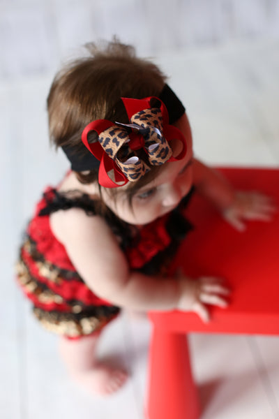 Dainty Red Black and Leopard Girls Hair Bow Clip or Headband