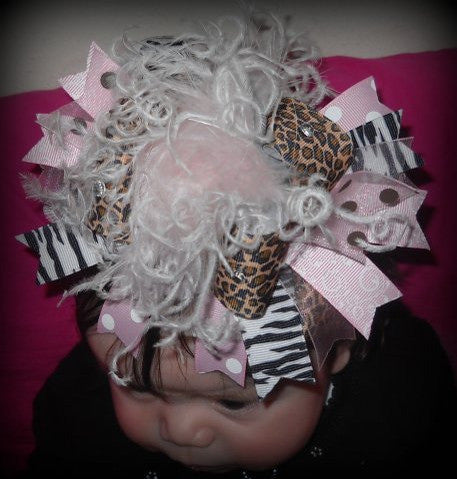 Big Pink Leopard Over The Top Hair Bow Clip or Baby Headband
