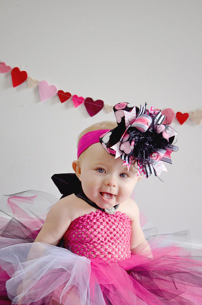 Boutique Valentine Big Hearts Over the Top Hair Bow or Baby Headband