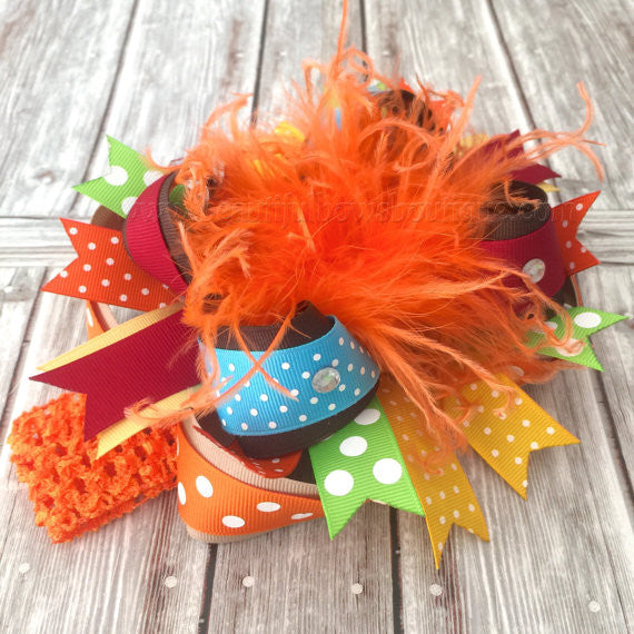 Big Fall Over The Top Hair Bow, Colorful Thanksgiving Headband