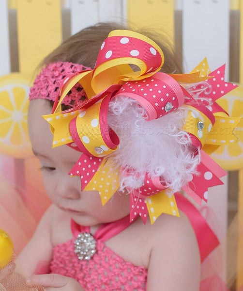 Yellow Pink Lemonade Birthday Hair Bow Headband
