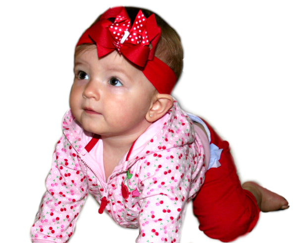 Dainty Red Swiss Polka Girls Hair Bow Clip or Headband