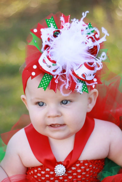Infant Christmas Tutu Dress, Red and Green Tulle Dress and Over the Top  Bow