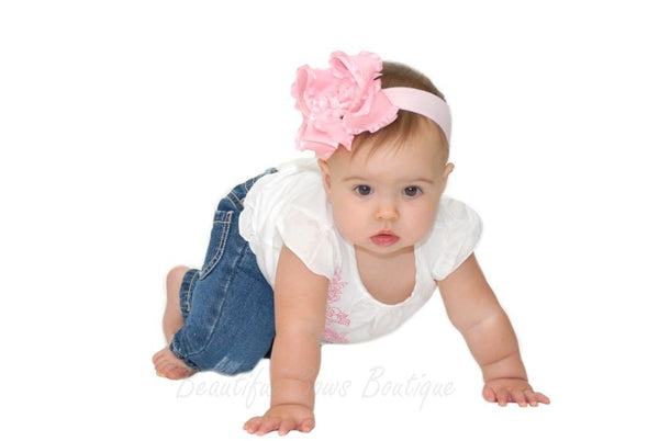 Large Pink Ruffle Hair Bow Baby Girl Headband