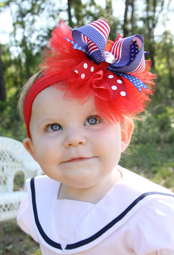 Patriotic Girls Tulle Hair Bow Baby Headband