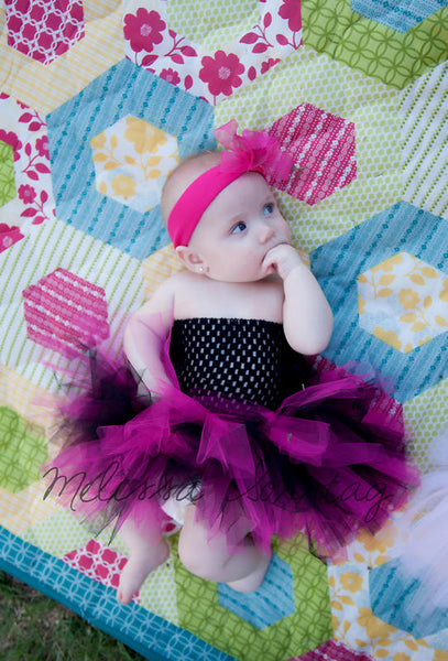 Newborn Infant Girl Hot Pink and Black Tutu Dress