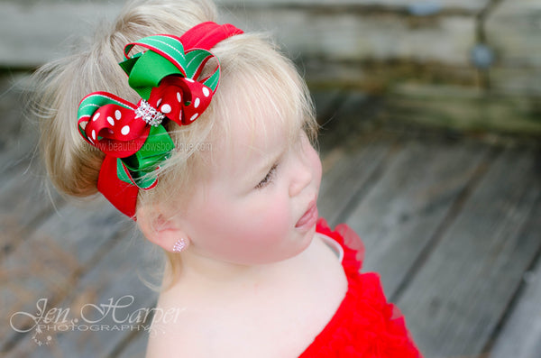 Dainty Red Green Christmas Twist Boutique Hair Bow Newborn Headband