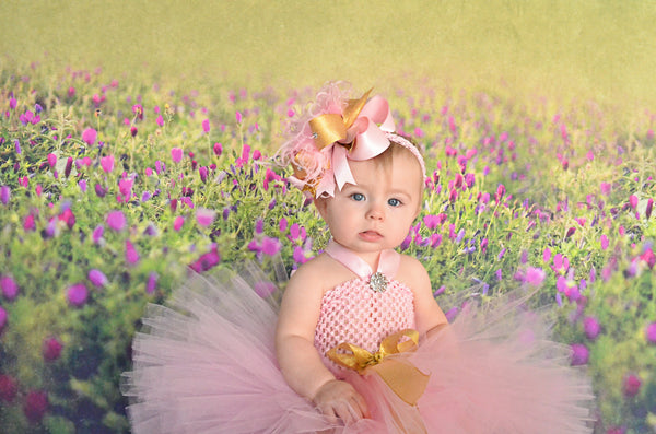 Pink and Gold 1st Birthday Dress and Hair Bow