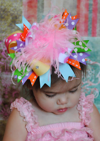 Big Spring Fun Over the Top Hair Bow Clip or Baby Girls Headband