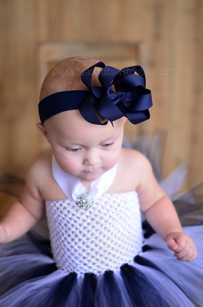 Navy Blue Double Boutique Girls Hair Bow Clip or Headband
