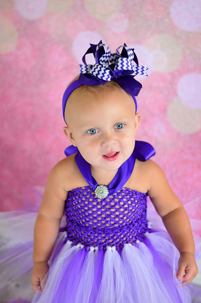 Purple White Chevron Girls Hair Bow Clip or Baby Headband