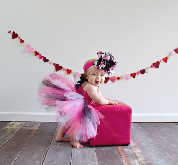 White Black Hot Pink Valentine Tutu Dress for Babies and Toddlers