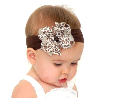 Dainty Leopard Cream Girls Hair Bow Clip or Headband