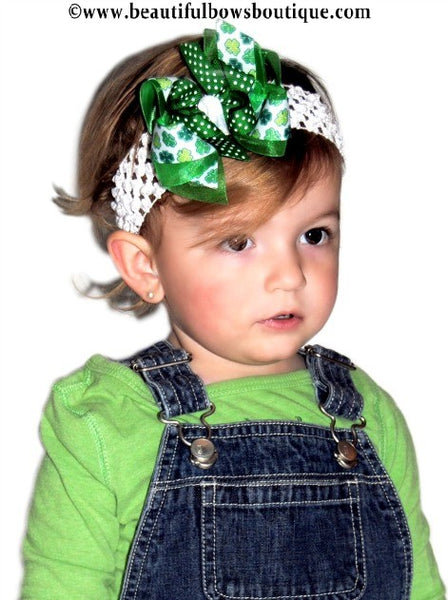 Dainty Shamrock St Patricks Day Girls Hair Bow Clip or Headband