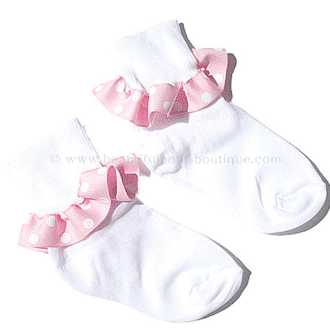 Pink and White Polka Dot Ribbon Ruffle Socks