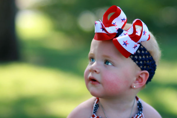 Patriotic Stars Girls Hair Bow Clip or Baby  Headband