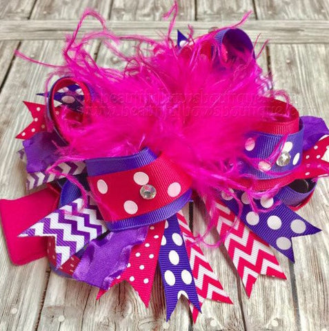 Bright Pink and Purple Over the Top Hair Bow