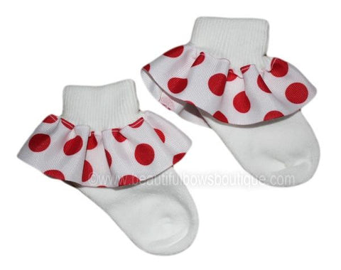 Big Dot White Red Polka Ruffle Ribbon Baby Socks