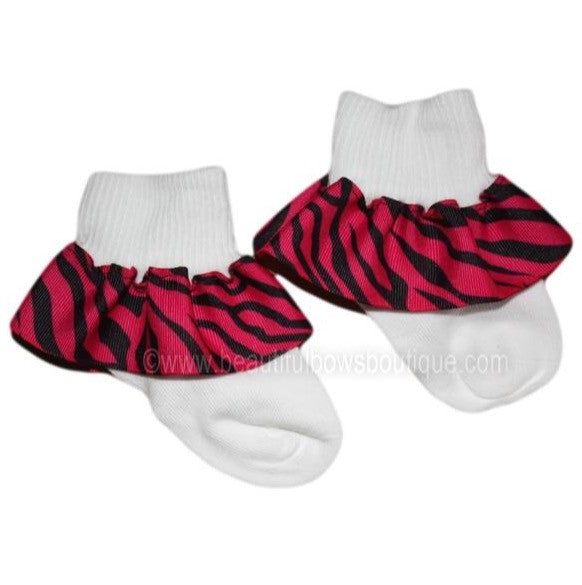 Big Shocking Pink Zebra Ruffle Ribbon Socks