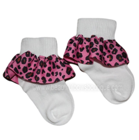 Hot Pink Leopard Ruffle Ribbon Socks