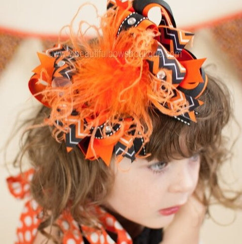 Black and Orange Over the Top Hair Bow, Halloween Headband Baby Toddler