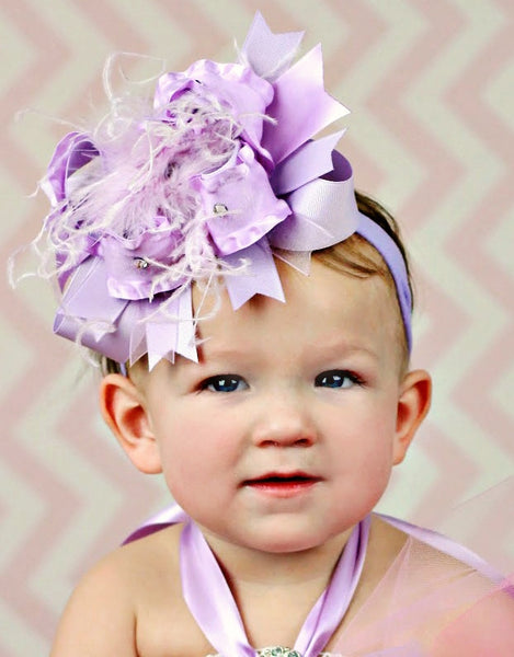 Boutique Lavender Hair Bow Headband for Girls Babies