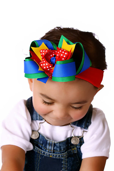 Bright Colors Primary School Hair Bow Clip or Baby Headband