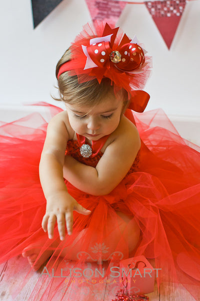 Red Polka Dot Tulle Over the Top Hair Bow