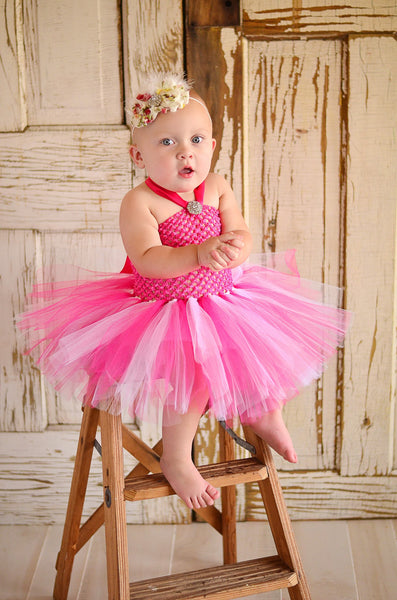 Fancy Shocking Hot Pink and White Tutu Dress for Babies Infants Toddlers