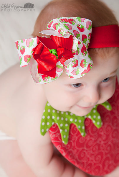 Sweet Strawberry Girls Hair Bow Clip or Baby Headband