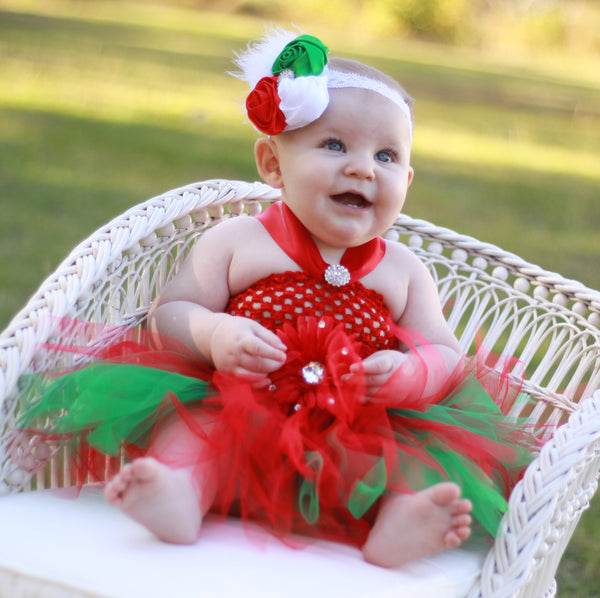 Fancy Christmas Baby Tutu Dress Red and Green Flower Tutu