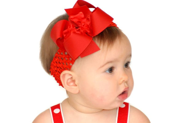 Red Grosgrain Ruffle Hair Bow Headband for Babies -CHOOSE COLOR