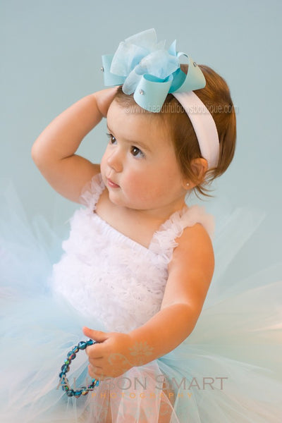 Baby Blue Grosgrain Sheer Bling Girls Hair Bow Clip or Headband-CHOOSE COLOR