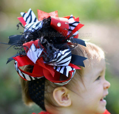 Zebra Big Boutique Red Black Over the Top Hair Bow or Baby Headband