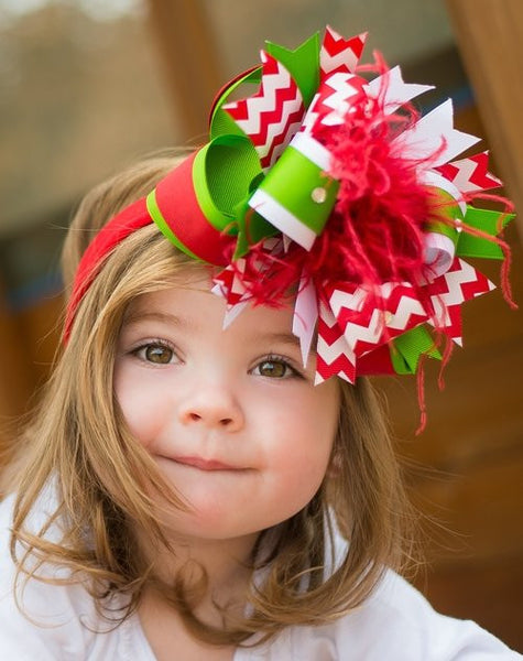 Boutique Christmas Green Red Baby Toddler Headband Bow