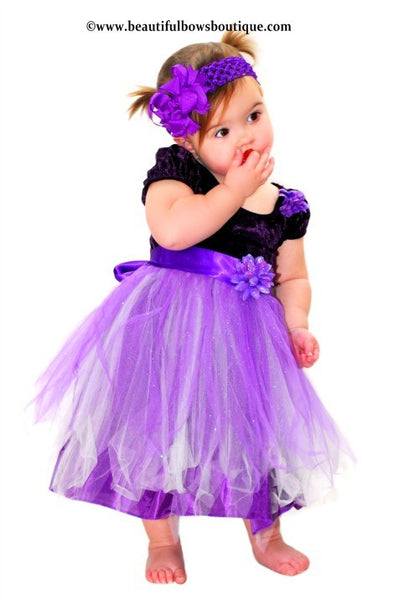 Dainty Purple Layered Girls Hair Bow Clip or Headband Set