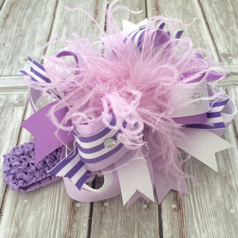 Over the Top Hair Bow Headband Orchid Lavender