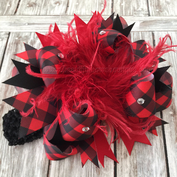 Red and Black Plaid Baby Headband, Christmas Plaid Bow,Plaid Plaid Hairbow