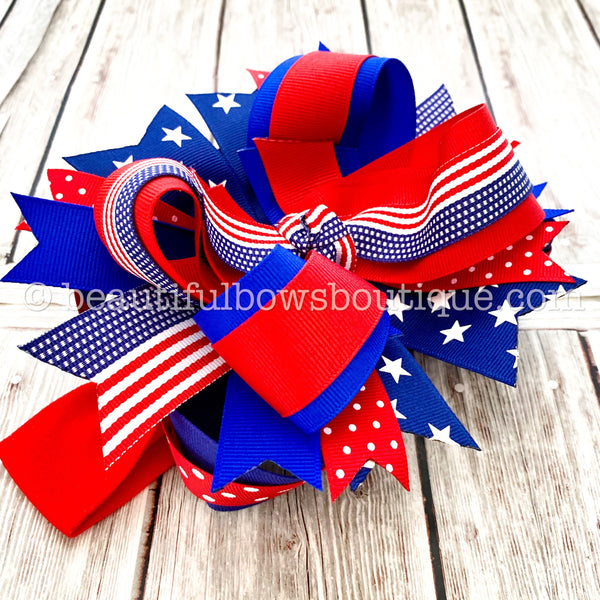July 4th Boutique Over the Top Hair Bows,4th of July Hair Bows, Baby Headbands, Patriotic Hair Bows, Red White Blue, July 4th Baby Baby Girl