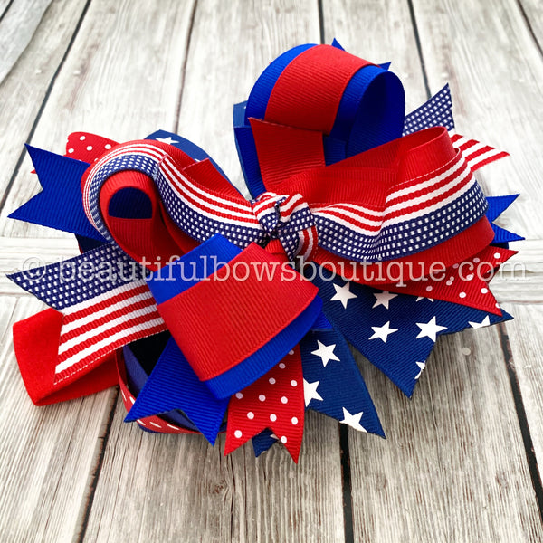 July 4th Boutique Over the Top Hair Bows,4th of July Hair Bows, Baby Headbands, Patriotic Hair Bows, Red White Blue, July 4th Baby Baby Girl