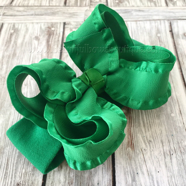 Green Bow Headband Toddler Girl Christmas Hair Bows Frilly Flower Girl Bows St Patricks Day Green Hair Bow Gift for Baby or Little Girls Bow