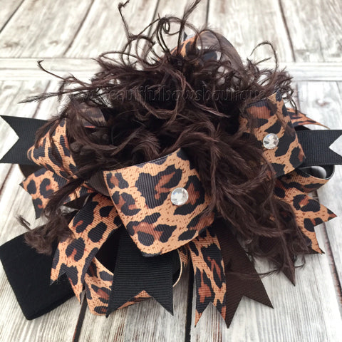 Leopard Over the Top Hair Bow, Cheetah Over the Top Hairbow, OTT Headband