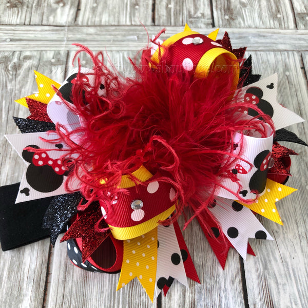 Black Red and Yellow Minnie Mouse Over the Top Hair Bow Headband