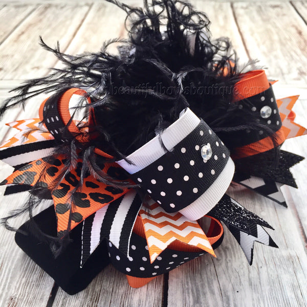 Over the Top Stacked Hair Bow Black and Orange Big Boutique Bow Halloween