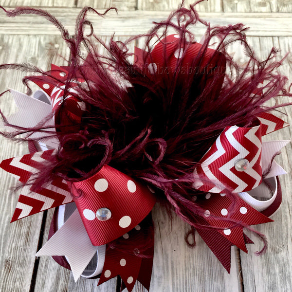 Maroon and White Hair Bow, School Bow, White and Maroon