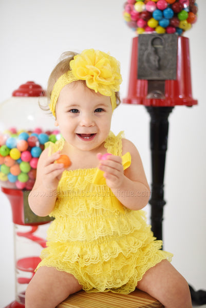 Yellow Lace Romper and Flower Headband,Vintage Yellow Lace Romper