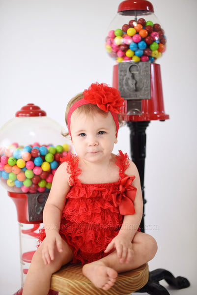 Red Lace Romper and Flower Headband,Vintage Red Lace Romper