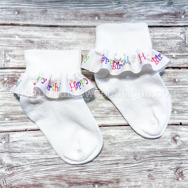 Birthday Girl Socks, Ribbon Ruffle Socks 1st birthday, Birthday Baby Socks, Frilly Birthday Socks Toddler Girl, Frilly Birthday Socks