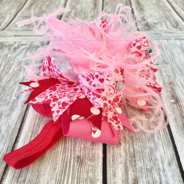 Mini OTT Red and Pink Bow Headband,Small Valentine's Day Bow and Headband